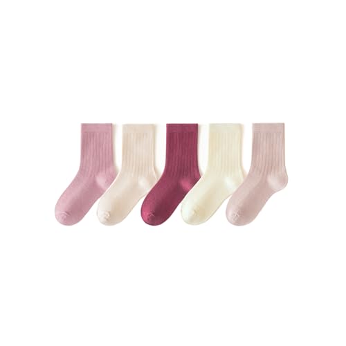 Kids Socks Mid-Calf Ribbed Lines Crew Socks Solid Casual Classical Socks for Kids 5 Pairs