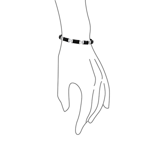 Asian Style Gemstone Black Onyx Genuine Multi Color Yellow Red White Green Jade Strand Contoured Tube Bar Link Bracelet For Women 14K Yellow Gold Plated .925 Sterling Silver 7.5 Inch3