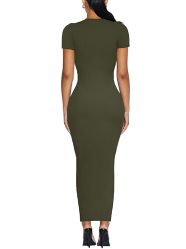Image of Women's Long Bodycon Dresses Leopard Print Casual Maxi Club Party Tight Dress Short Sleeve