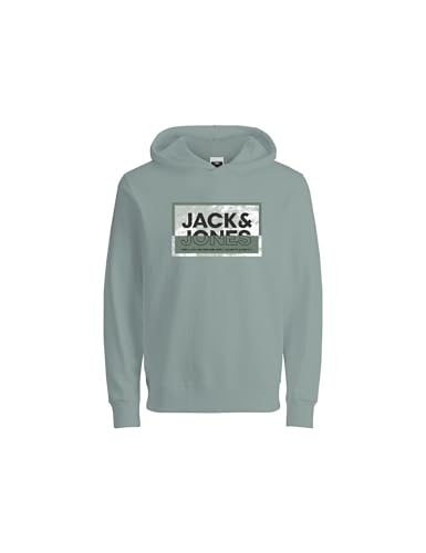JACK & JONES Jcologan Print Sweat Hood Sn Mni, Aqua Gray, 122 para Hombre