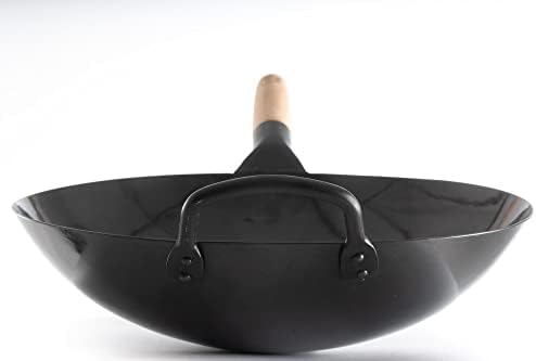 Craft Wok Black13 Pre-Seasoned Hand Hammered Carbon Steel Pow Wok with Wooden and Steel Helper Handle (13 Inch, Round Bottom) - Thumbnail 4