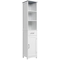 kleankin Tall Bathroom Storage Cabinet with 3 Tier Shelf, Cupboard, Drawer, Door, Freestanding Linen Tower, Slim Side Organizer, White