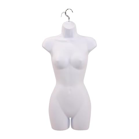 SSWBasics Female Molded Shatterproof White Shapely Torso Form with Hook Cover