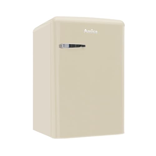 Amica KS 15615 B Retro Kühlschrank mit Gefrierfach / Coffee Cream (Beige) / 88cm (H) x 55cm (B) x 62cm (T) / Retro-Design