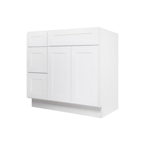 Image of Furinno Shaker Drawers Left Bath Vanity Cabinet Without Top, Ready to Assemble, 21 D x 36 W x 34.5 H, White