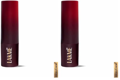 Image of Lakme Forever Matte Lipstick, Waterproof, Non Drying, Creamy Matte Bullet Lipstick Made With French Rose Oil Extracts, Red Crimson, 4.5g (Pack of 2)