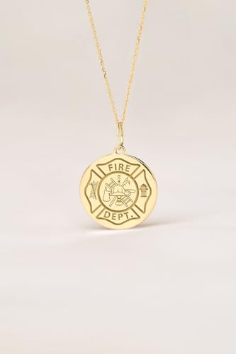 Collier pendentif pièce gravée pompier 24mm chaîne câble argent or - 2