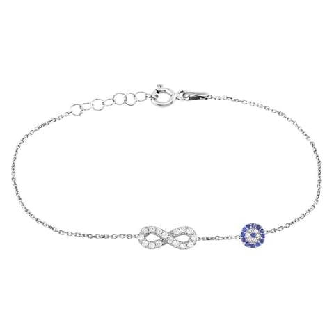 Evil Eye Infinity Women Bracelet Sterling Silver 925 With Cubic Zirconia Adjustable Birthday Anniversary Christmas Jewellery Gifts for Her (Silver Plate) Cover
