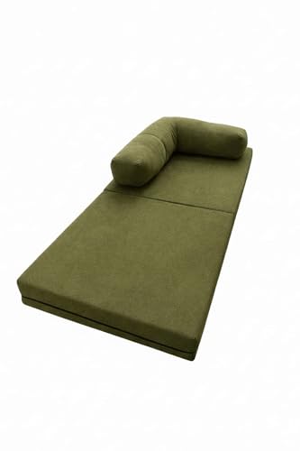 Image of Premium Boucle Fabric Sofa Cum Bed | Foldable Floor Sofa with Backrest | Convertible Single Bed | Space-Saving Furniture for Living Room & Bedroom,Olive Green