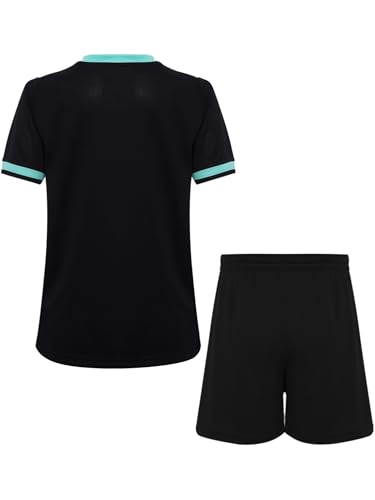 Boys Sports Football Training Outfit Short-Sleeve Tops with Loose Elastic Waistband Shorts Set2