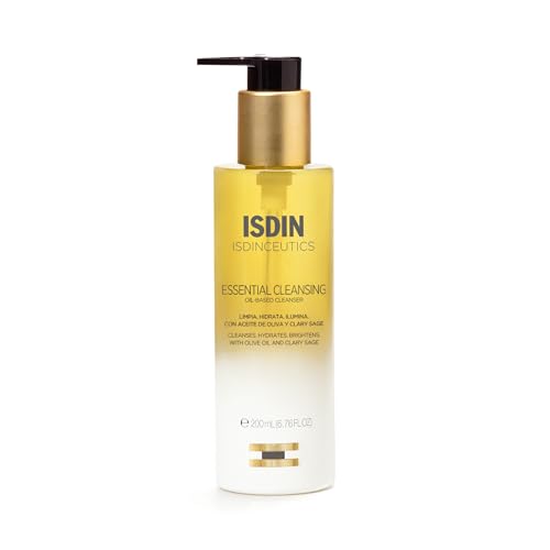Isdinceutics Essential Cleansing 200 ml, Olio Detergente Viso Delicato e Leggero con Texture da Olio a Latte, l'85% di Ingredienti di Origine Naturale
