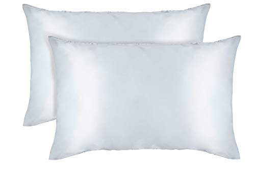 Curly Girl Microfiber Satin Pillowcase for Hair and Skin Pillowcase 2 Pack, Pillow Cases Set of 2 - Slip Cooling Satin Pillow Covers with Envelope Closure (Light Gray, King)