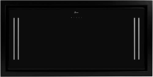 GURARI 343 BL 90, campana extractora empotrada 90 cm, cristal negro/motor EBM/succión potente 1000 m³/campana de aire pulsado/ionización/campana de techo