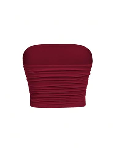Image of Floerns Girl's Basic Sleeveless Bandeau Kids Strapless Ruched Tube Tops