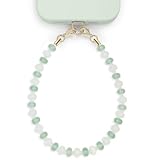 Posadina Handykette aus Naturstein, Handmade kurzer Handyanhänger mit Perlen, Beaded Handyband Phone Charm mit passgenauer Lasche (Grünmond)