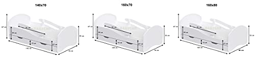 Lit enfant 160x80 rose avec tiroir de rangement et matelas mousse inclus - 2