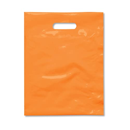Image of Practicon Plastic Merchandise Bag with Die Cut Handle, 9 inch x 12 inch Size, 2 Mil Bag, 100 Pack, Orange