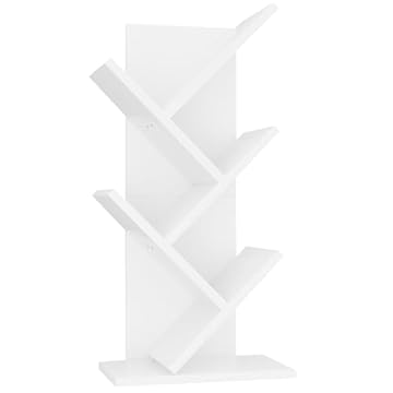 YMYNY Libreria ad Albero, Scaffale a 4 Ripiani, Moderna Autoportante Libri, Salvaspazio Legno Portaoggetti Librerie per Soggiorno, Studio, Ufficio, Bianco HBC014W