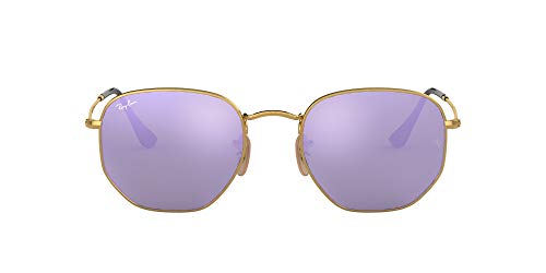 Ray-Ban RB3548N Hexagonal Flat Lenses Sunglasses, Shiny Gold/Lilac Flash, 51 mm