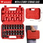 Image of WIILDIS 19pcs 3 /8 inch Drive Impact Socket Set with CR-MO Swivel Sockets, Flexible Wobble Design, Metric 8-22mm, 6-Point, Includes Extension Bars & Adapter