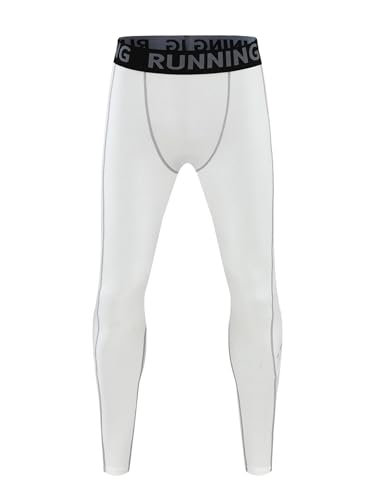TTAO Men Compression Pants Athletic Leggings Workout Sports Base Layer Thermal Underwear Pants Sportswear White&Gray XX-Large