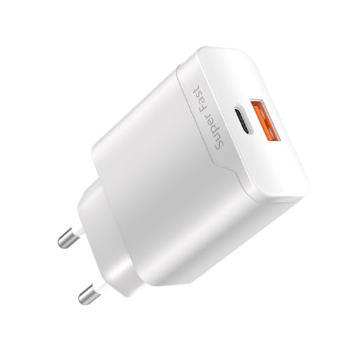 Chargeur Prise 2 Port Type C Rapide Compatible avec Apple iPhone 17 16 15 14 13 12, Adaptateur Secteur Universel Embout USB-C Bloc pour Samsung Galaxy et Xiaomi Google Pixel Telephone Portable/Watch
