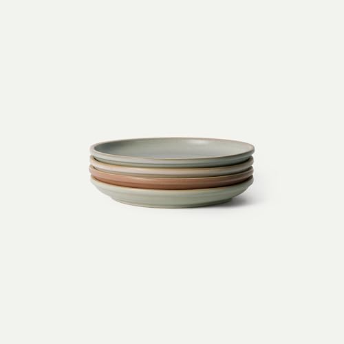 MORA Large Plates Set of 4 10.5 inch Ceramic Pottery Dinner Plates - Microwave Oven and Dishwasher Safe - Harvest