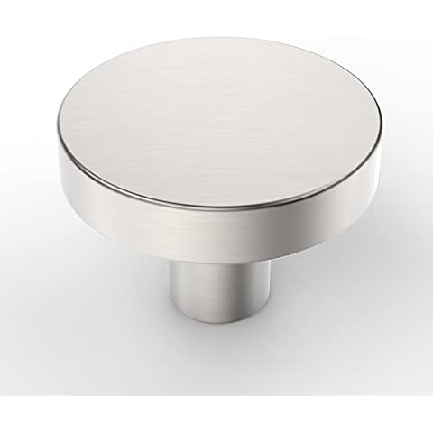 9BUILD 2 Pack 32mm Brushed Satin Nickel Drawer Knobs Cabinet Knobs Cupboard Knobs Round Kitchen Door Knobs Zinc Alloy Dresser Knobs Single Hole Wardrobe Knobs Cover