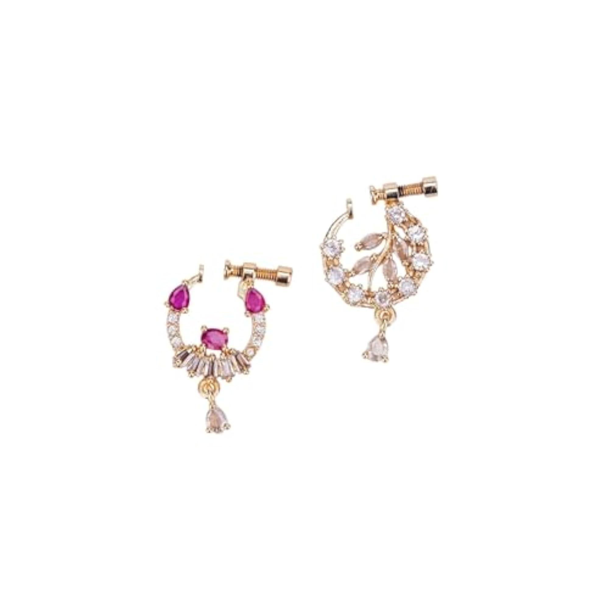 Women's Crescent Shaped Gold Plated Combo Nose Pins