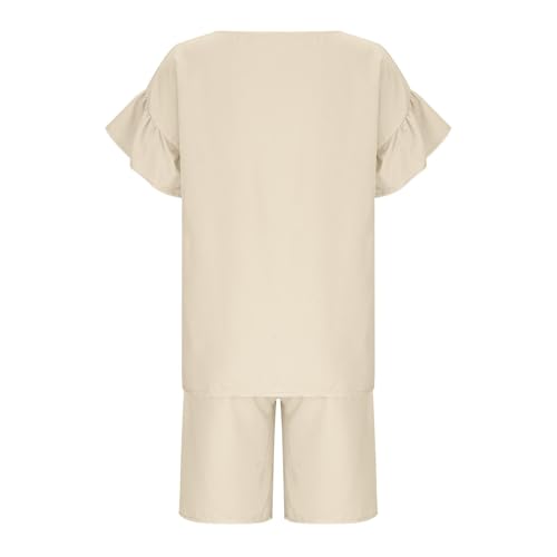 Girls Summer Outfits 2 Piece Solid Color Sets Ruffle Sleeve Top and Elastic Waist Shorts Lightweight Casual Activewear4