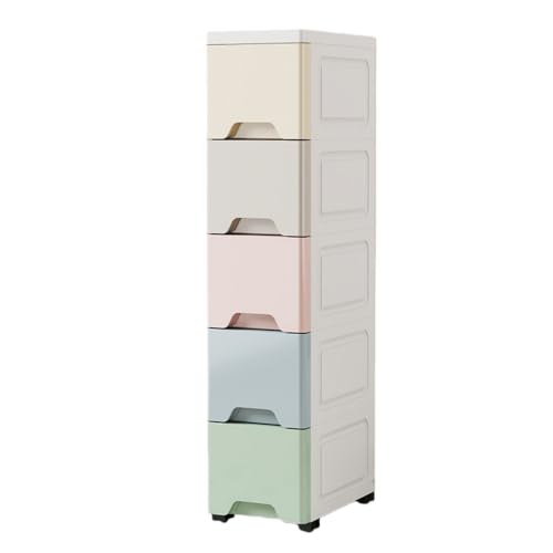 TZZT隙間収納 チェスト 省スペース小物収納スリムストッカー 引き出し おしゃれ 収 納 チェスト キャスター付き デッドプラスチック製 洗面所 キッチンストッカー (幅15cmマカロン,5段引き出し)