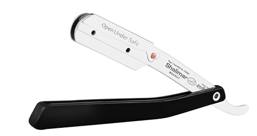 Image of Shalimar Brand Professional Barber Straight Edge Shaving Facial Face Beard Blade Razor, Black Handle, Traditional Barber Style For Men and Women