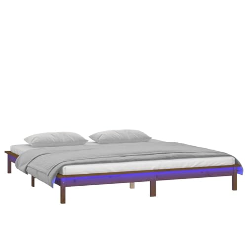 Genérico Wenjingqi Estructura de Cama con LED Madera Maciza marrón 200x200 cm, Marrón 820629