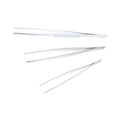 VILLCASE 3 Piezas Pinzas de cabeza redonda inoxidable pinzas de precisión pinzas cosméticas pestaña pinzas de cejas pinzas con mango estriado pinzas de punta recta pinzas para sellos Plata