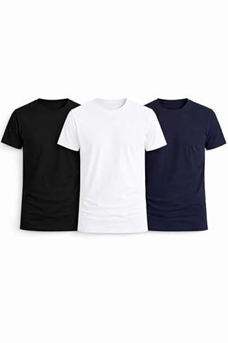 Image of Men's Round Neck T-Shirt Combo Pack (Pack of 3) | 100% Cotton 200 GSM | Bio-Washed | Soft & Breathable | Regular Fit Plain T-Shirts for Men