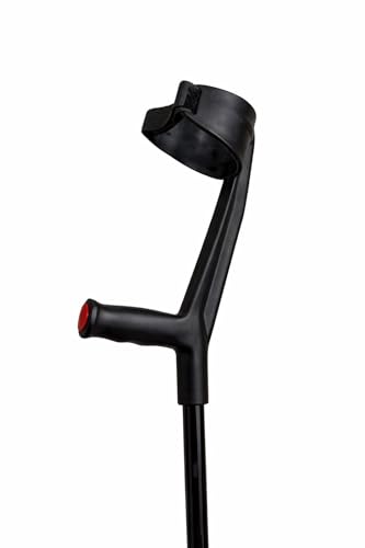 Image of 4-Leg Medical Walking Aid for Old People Adjustable Height Heavy Duty Lightweight Walking Stick for Senior Citizen & Patients Anti-Slip Base High Mild Steel (Black Elbow Crutch)