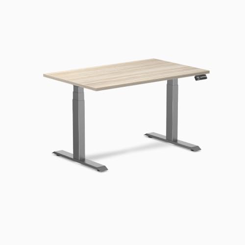 Image of Desky Electric Standing Desk, 47.2 inch Laminate Height Adjustable Sit Stand Desk, Dual Motor, 4 Memory Presets, Ergonomic Computer Workstation for Home Office - Classic Oak Top and Space Gray Frame