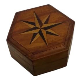 Brújula de reloj de sol antigua de latón con caja prismática de madera – Instrumento de navegación vintage y regalo coleccionable miniatura 3