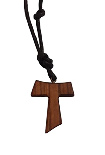 Tau franciscano Colgante en madera de olivo con cordón. Cruz de San Francisco de Asís Collar hombre y mujer - H 3.5 cm