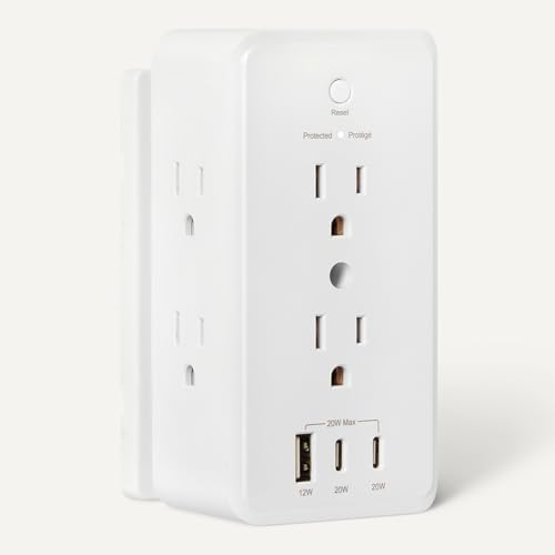 Amazon Basics Wall Mount Surge Protector Power Strip with 9-in-1 Hub, 1080 Joules, 6 AC Outlets, 1 USB-A and 2 USB-C (20W Fast Charging), White - 2