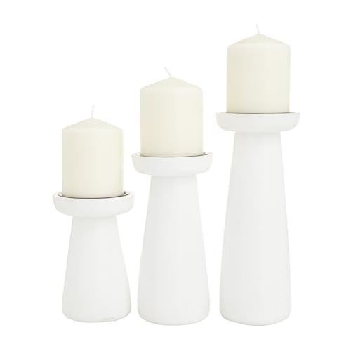 CosmoLiving by Cosmopolitan Mango Wood Pillar Candle Holder, Set of 3 10', 8', 6' H, White
