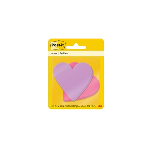 Post-it Super Sticky Notes, 3 in x 3 in, Heart Shape, Assorted Colors, 75 Sheets/Pad, 2 Pads/Pack (7350-T-HRT)