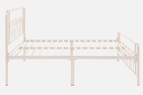 Image of Jexx Metal Queen Size Bed Without Storage | Wrought Iron Double Bed with Headboard & Footboard | Sturdy Powder Coated Platform Bed Queen Size Cot for BedroomLivingRoom Ivory (75x60)