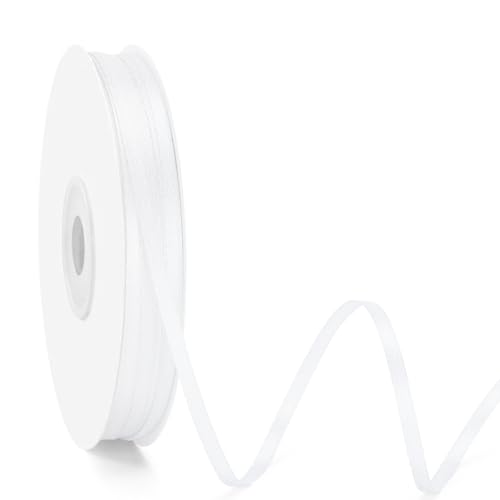 KINGLAKE White Satin Ribbon - 1/8 Inch x 100 Yards Thin White Ribbon for Gift Wrapping Bouquets White Thin Ribbon for Crafts Gift Tags Bridal Shower Baby Shower Birthday Christmas Decor