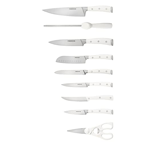 Farberware 15-Piece Forged Triple Rivet Knife Block Set, High-Carbon Kitchen Knife Set With Ergonomic Handles, 15-Piece Set, Razor-Sharp Knife Set, White #TOP2