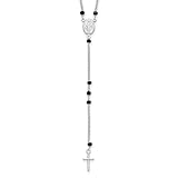 Precious Accents Sterling Silver Black Beaded Roseary with 1.25in .ext Necklace