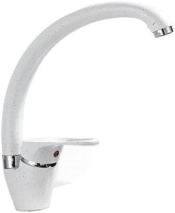 Beige with Dots Kitchen Mixer, Single Handle Gooseneck Tap for Hot and Cold Water, Deck-Mounted(White with dots A)