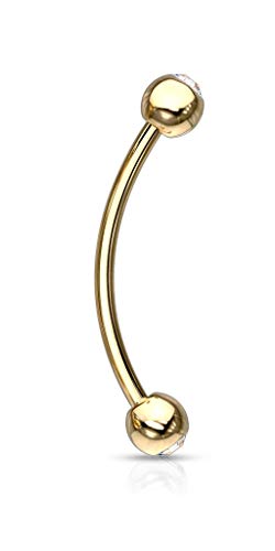 Forbidden Body Jewelry 12mm Surgical Steel Curved Barbell w/Gemmed Ends