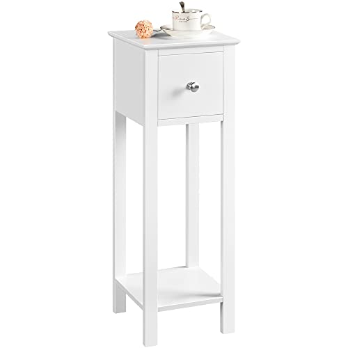 Yaheetech Table de Chevet Blanche, Table d'Appoint Haute Étroite, 1 Tiroir 1 Éagère, 25 x 25 x 70 cm Bout de Canapé Salon Chambre