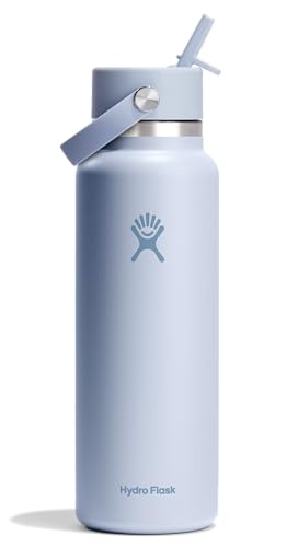 Image of Hydro Flask Water Bottle - Insulated Stainless Steel - Wide Mouth Flex Straw Lid, Non Spill, Leakproof and Refillable in 40 Oz Surf Blue